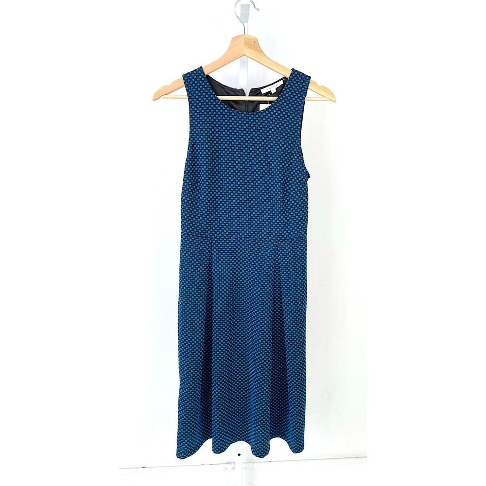 NWT 41 HAWTHORN M StitchFix Jace Polka Dot Fit Flare Dress Sleeveless Blue Black